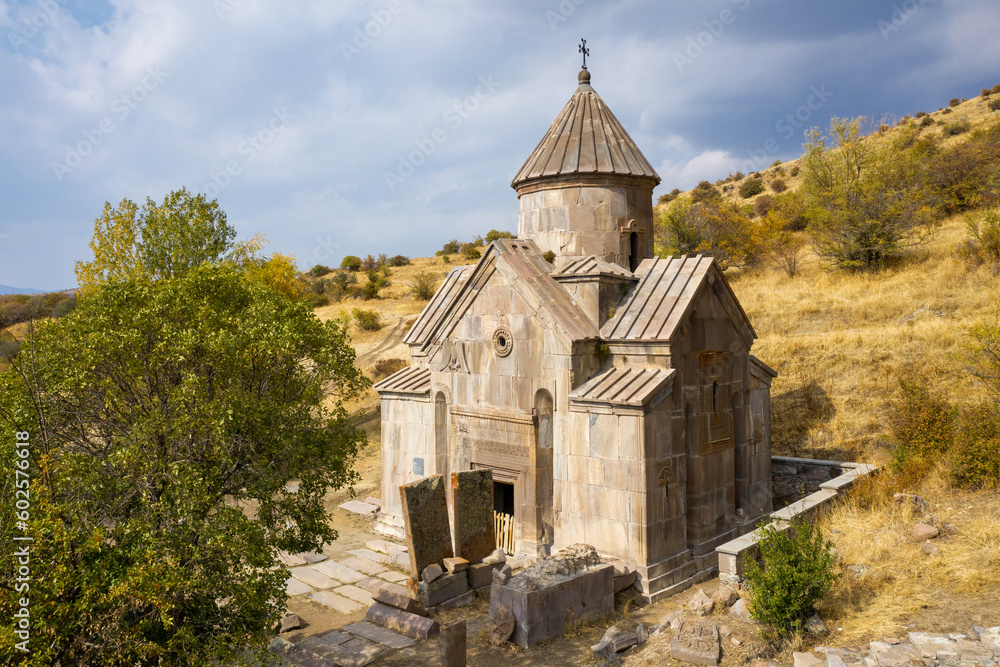 Surb Hovannes church of Tsakhats Kar monastery on autumn day. Vayots Dzor Province, Armenia.