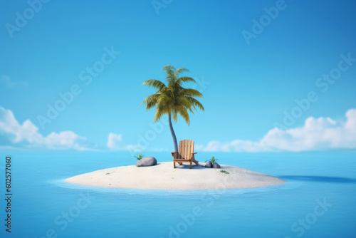 Tropical island paradise with a relaxing beach chair. Generative ai