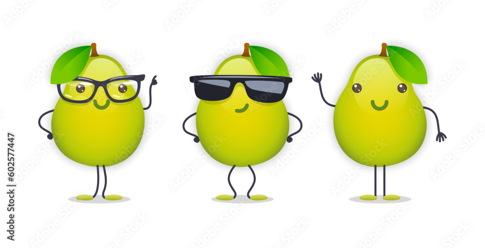 Pear Character with Various Face Expressions Pear Character with Various Face Expressions