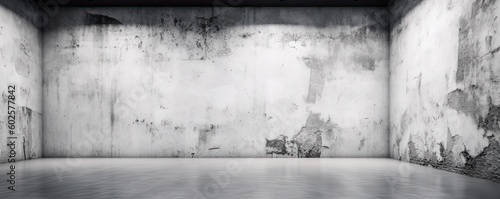 Wide banner with copy space, texture mockup of concrete gray wall and floor as background with artistic design for architectural and real estate content. AI generative