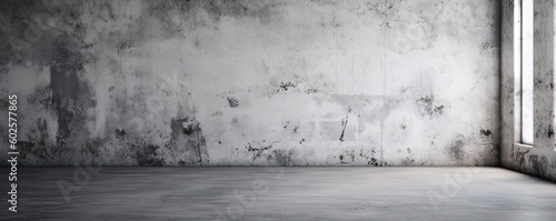 Wide banner with copy space, texture mockup of concrete gray wall and floor as background with artistic design for architectural and real estate content. AI generative