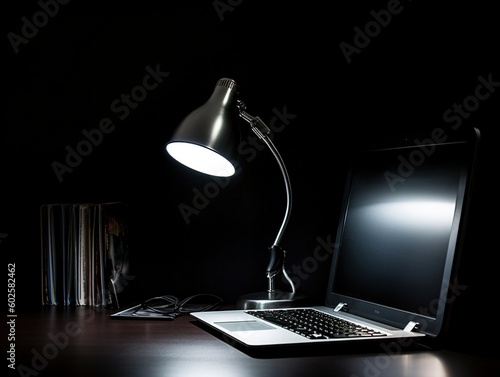 desk lamp and computer
