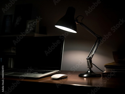 desk lamp and computer