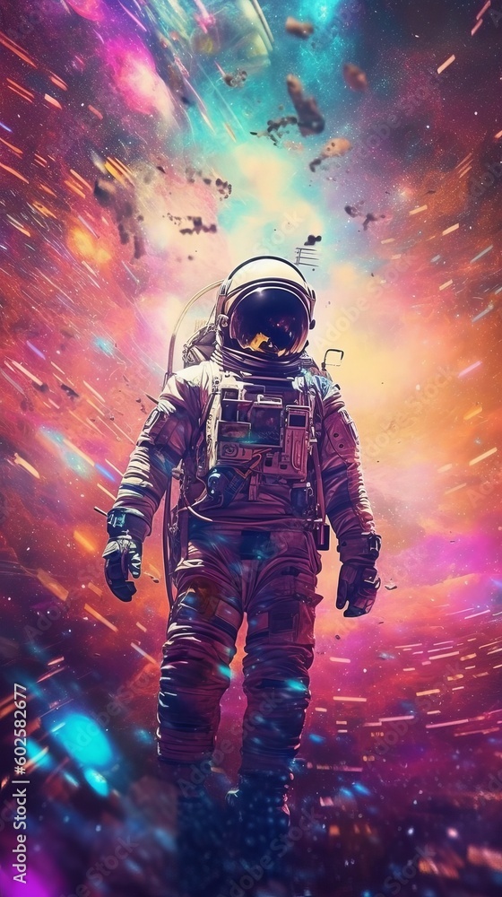 Astronaut standing on abstract background bright color Generative AI