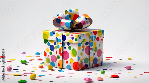 Gift with a bow colorful polka dots Generative AI