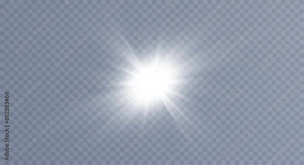 White sparkles.Bright star.Glow burst.Rays of the sun on a transparent background. White sparkles.Bright star.Glow burst.Rays of the sun on a transparent background.