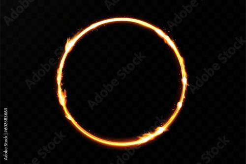 Gold frame with fiery sparks. Gold frame with light effects. Shining banner.