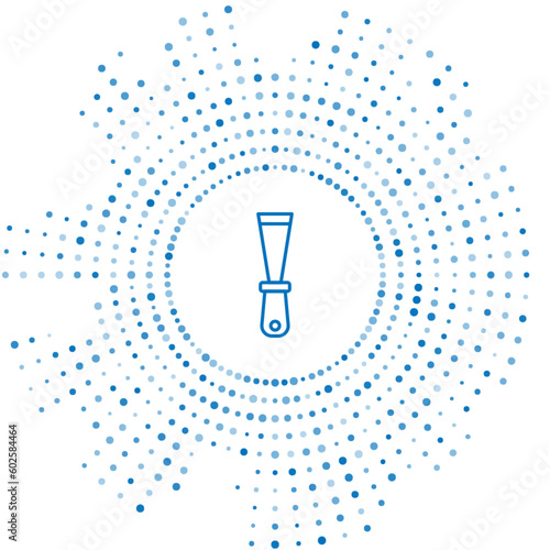 Blue line Putty knife icon isolated on white background. Spatula repair tool. Spackling or paint instruments. Abstract circle random dots. Vector