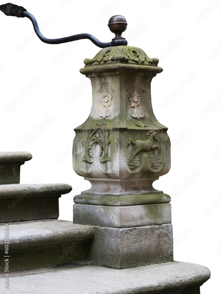 medieval stone column with stairs of entrance to the house on a white background medieval stone column with stairs of entrance to the house on a white background