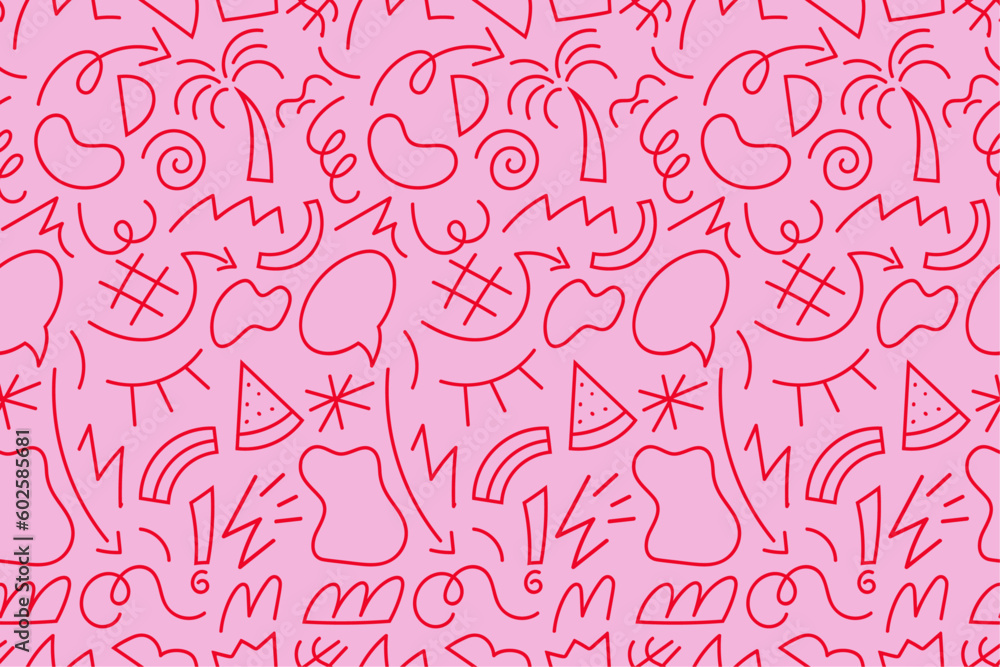 Retro 80's - 90's memphis seamless pattern with hand drawn doodle elements. Vector illustration. Retro 80's - 90's memphis seamless pattern with hand drawn doodle elements. Vector illustration.