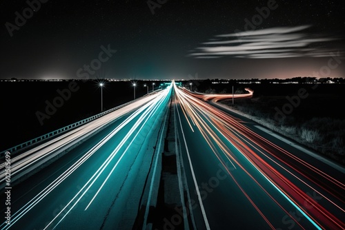 A long exposure photo of a highway at night. © Svitlana