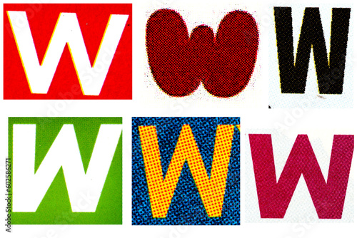 Letter w magazine cut out font, ransom letter, isolated collage elements for text alphabet, ransom note