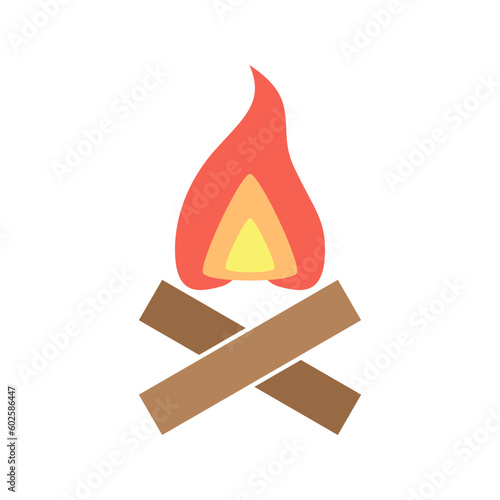 Campfire burning firewood icon flat vector design