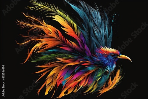 Colored abstract bird of paradise on a black background