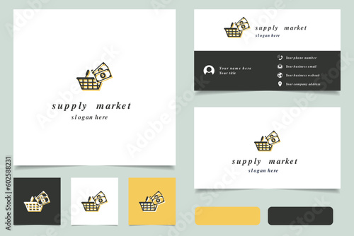 Supply market logo design with editable slogan. Branding book and business card template.