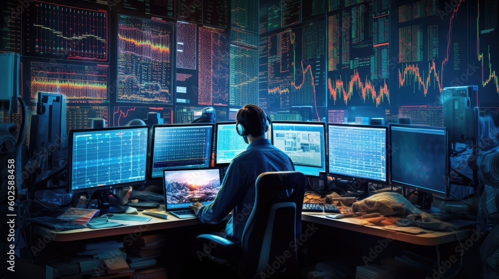 A man is watching the stock market trading screen A man is watching the stock market trading screen