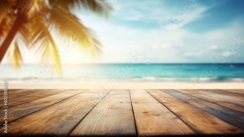 summer background with tropical beach and palm trees. generative ai