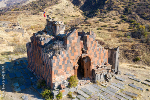 Fotografie Aerial view of remains of Havuts Tar monastery on sunny autumn day