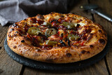 Pizza with barbecue sauce from the oven