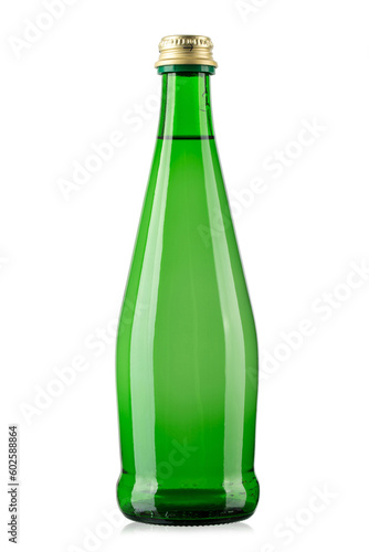 Εκτύπωση καμβά Green glass bottle of mineral water isolated on white background.