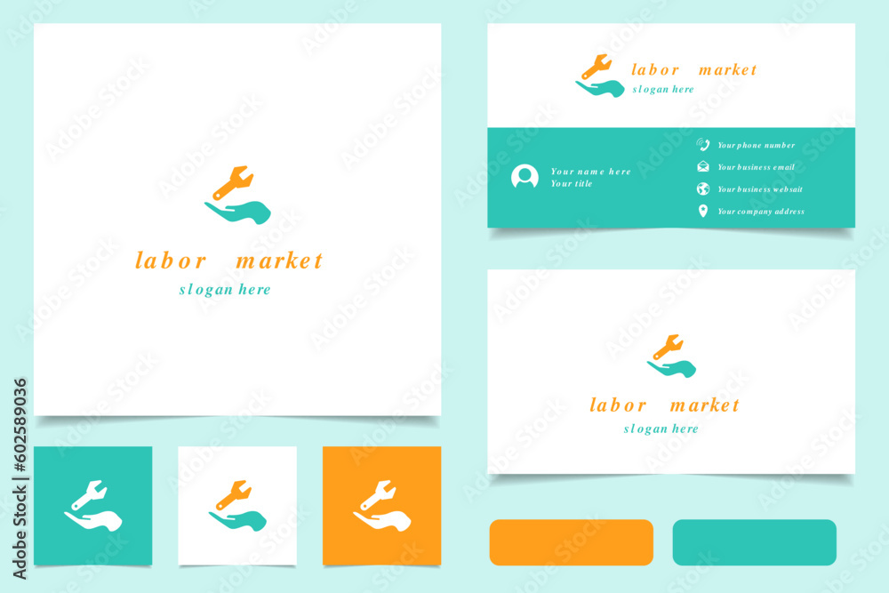 Labor market logo design with editable slogan. Branding book and business card template.