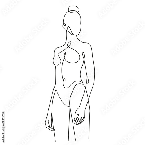 Nude Woman Line Art Drawing Minimalism Fashion Style. Nude Woman Art. Naked Female Figure Black Sketch Drawing. Vector EPS 10