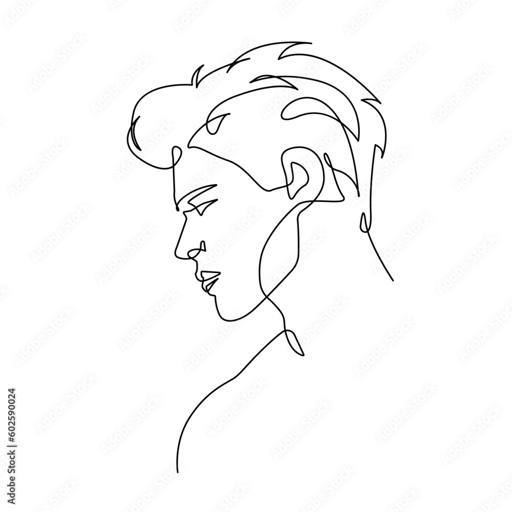 Continuous Line Drawing of Man Profile. Abstract Man Face Minimalistic Beauty Concept, Vector Illustration for T-shirt, Wall Decor, Print, Poster, Graphics. Male Head Abstract Line Drawing. Continuous Line Drawing of Man Profile. Abstract Man Face Minimalistic Beauty Concept, Vector Illustration for T-shirt, Wall Decor, Print, Poster, Graphics. Male Head Abstract Line Drawing.