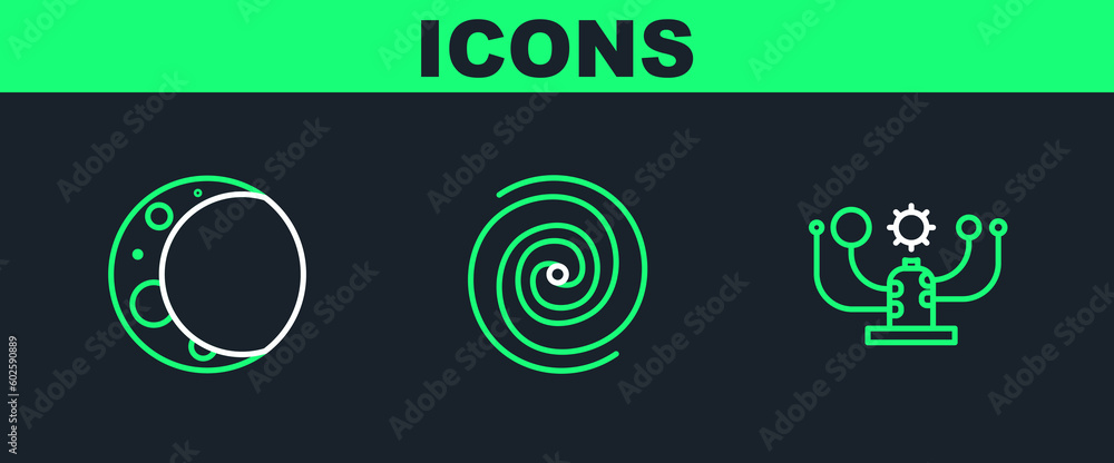 Set line Solar system, Moon and Black hole icon. Vector Set line Solar system, Moon and Black hole icon. Vector