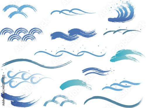 筆で描かれた涼し気な波と水