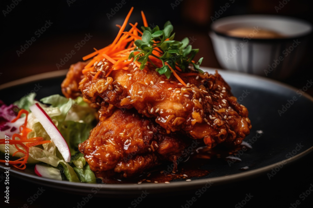 Crispy and spicy Korean fried chicken. AI Generative Crispy and spicy Korean fried chicken. AI Generative