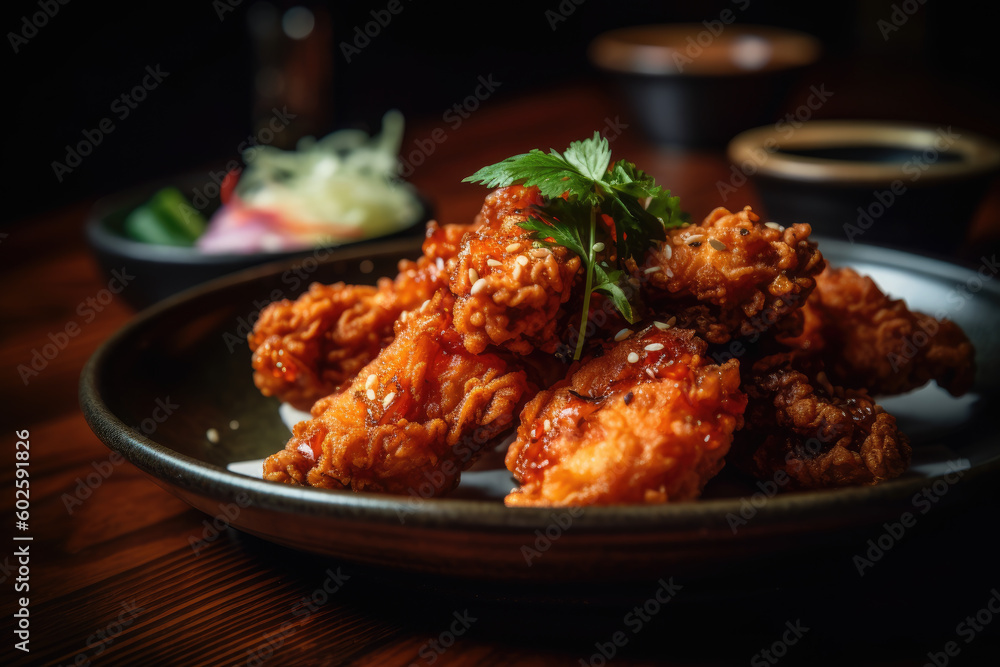 Crispy and spicy Korean fried chicken. AI Generative Crispy and spicy Korean fried chicken. AI Generative