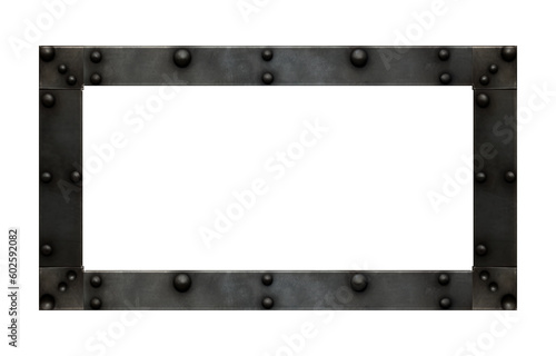 PNG Old metal frame with rivets, High resulotion old steel photo frame. Generative ai