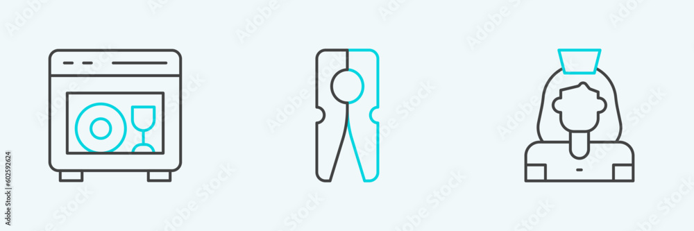 Set line Cleaning lady service, Dishwasher machine and Clothes pin icon. Vector Set line Cleaning lady service, Dishwasher machine and Clothes pin icon. Vector