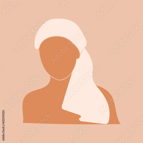 Faceless woman in a white headscarf. Flat vector illustration. EPS 10.