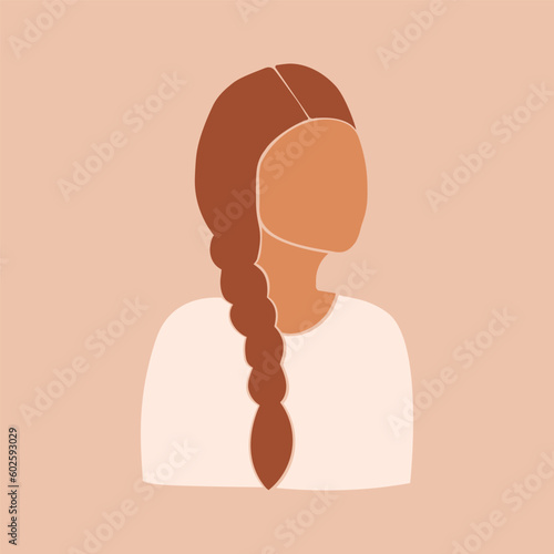 Faceless woman with braided hair. Flat vector illustration. EPS 10.