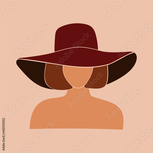 Faceless white woman in a hat. Flat vector illustration. EPS 10