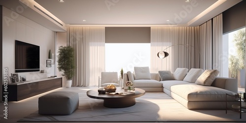 Chic Modern Living Room Interior AI Generated © ArquitecAi