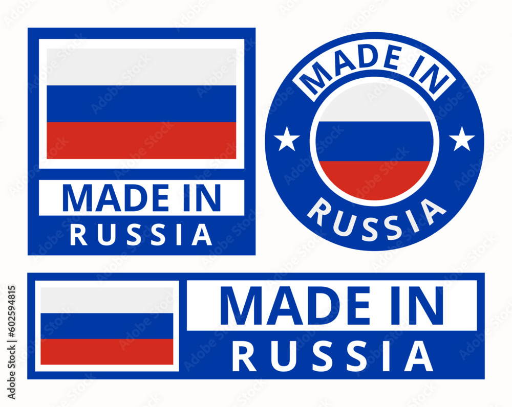 Vector set made in Russia design product labels business icons illustration Vector set made in Russia design product labels business icons illustration