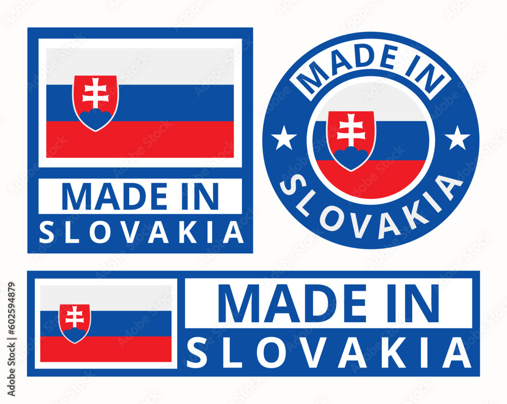 Vector set made in Slovakia design product labels business icons illustration Vector set made in Slovakia design product labels business icons illustration