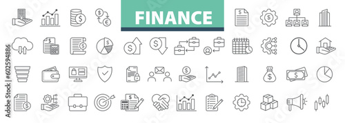 Finance & Money line icons set. Finance Outline icons collection. Business, Money, invoice, Profit, Investment, loan symbols. Stock Vector