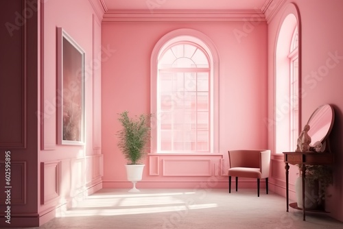 壁一面ピンクの明るい部屋：AI作品 