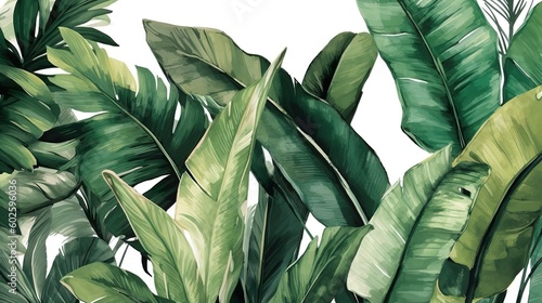 Enchanting Banana Leaves: Dark Green Tropical Illustration. Generative AI