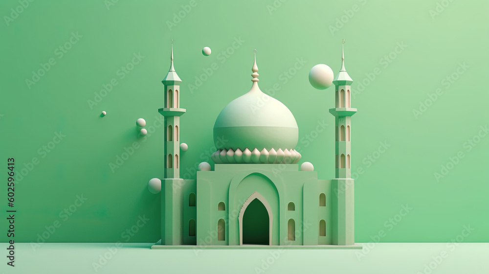 3d illustration of a mosque with moon and stars ornament
