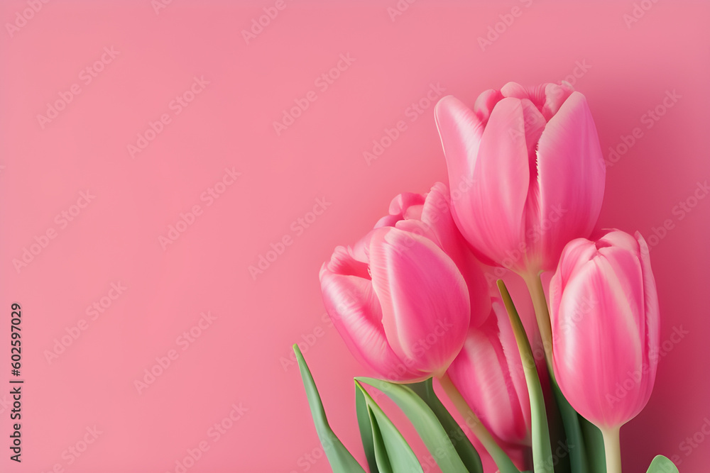 Bouquet Of Pink Tulips Isolated On Pink Background Bouquet Of Pink Tulips Isolated On Pink Background