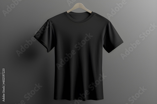 Black T-shirt Mockup Isolated On Grey Background