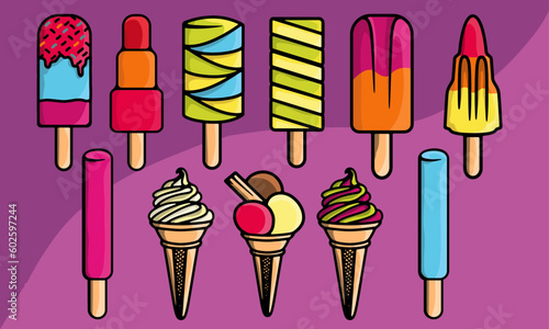 Summer ice lollie & ice cream vector icon/logo pack/set/bundle