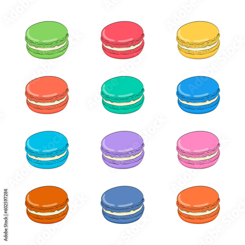 Macaroon color illustrations set, french dessert