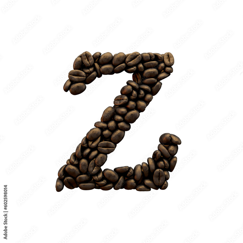 Letter Z coffee bean font. alphabet lettering. 3D Rendering Letter Z coffee bean font. alphabet lettering. 3D Rendering
