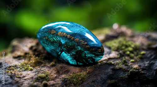 Chrysocolla gem. Rare crystal in nature. Polished blue mineral. Generative AI