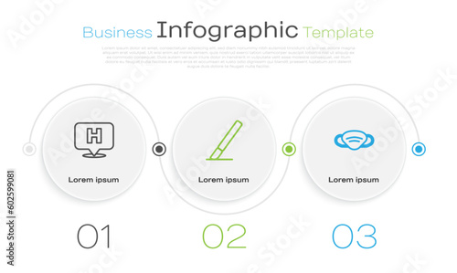 Set line Location hospital, Surgery scalpel and Medical protective mask. Business infographic template. Vector